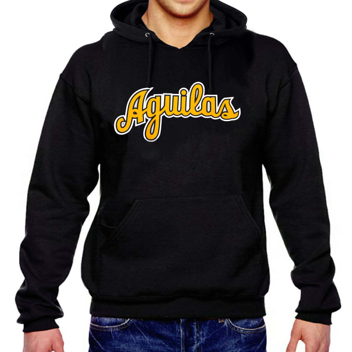 Aguilas Black Hoodie Yellow and White Logo