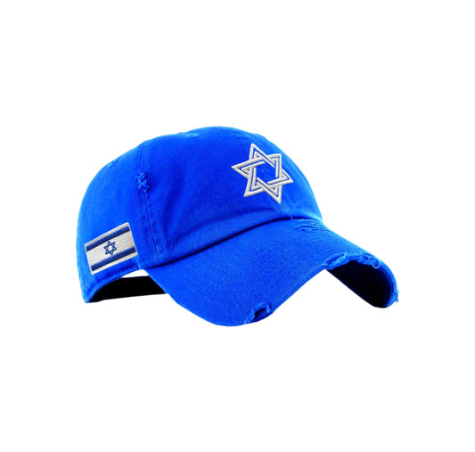 Vintage Royal Blue Hat with Embroidered Star of David - Unisex